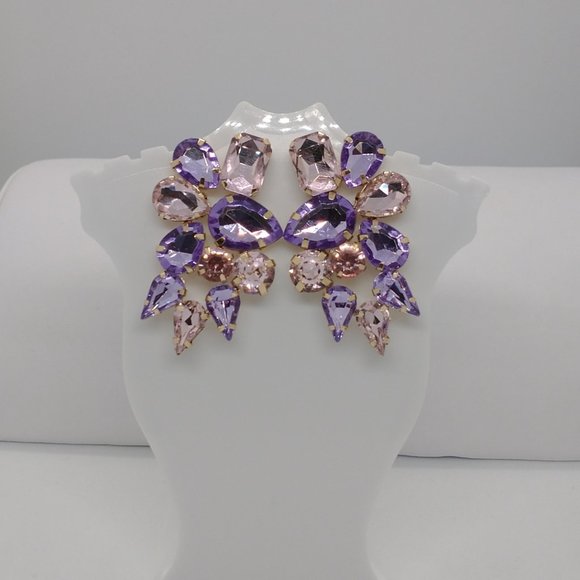 Earrings / Geometric Dangle Drop Earrings Multicolored Crystal Statement… - Picture 5 of 6